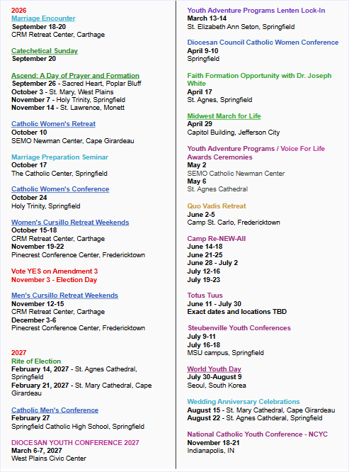 Diocese Events 2026-2027